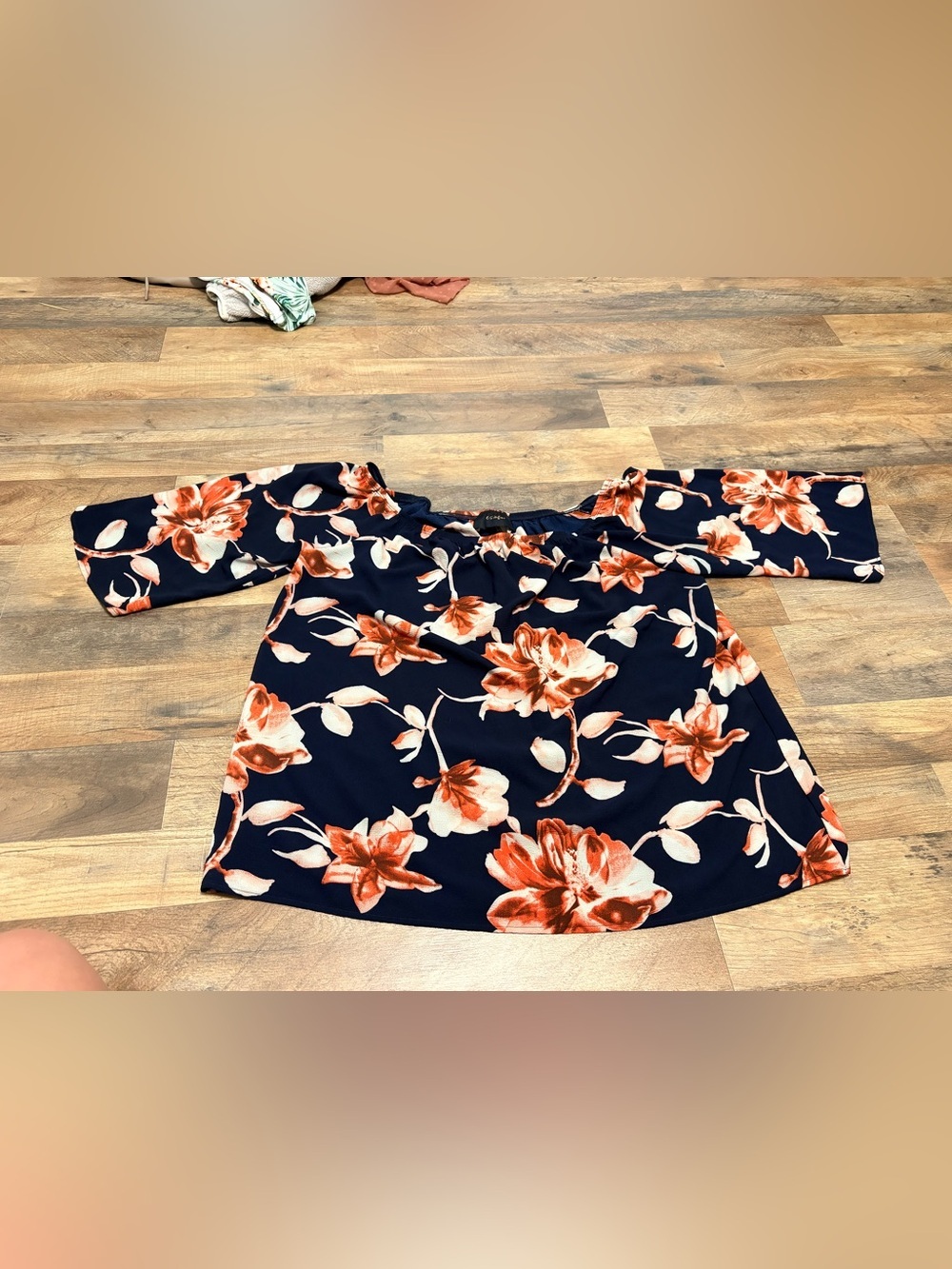 Wishful Navy Floral Cold Shoulder Boho Blouse Plus Size Flowy Top